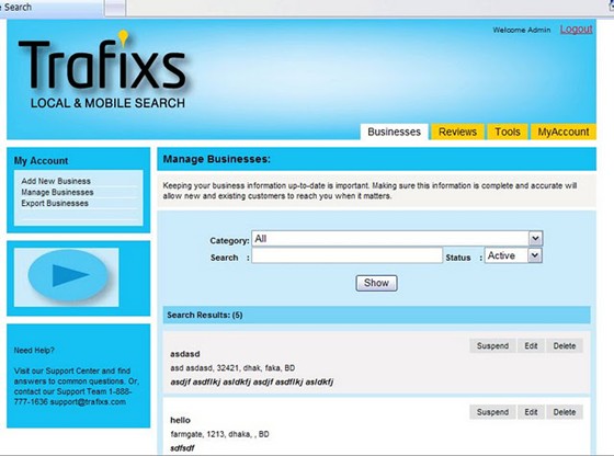 Web Development: Trafixs.com (Local Business Reviews)